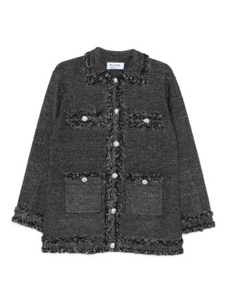 Blumarine Grey Cardigan Featuring Fringed Trim