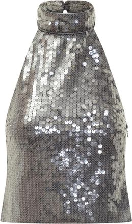 Rotate Net Pailletten Halterneck - Dames - Tops zonder mouwen - Grijs - M - Pailletten - Tops