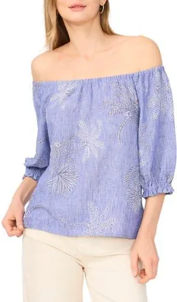 Vince Camuto Off the Shoulder Puff Sleeve Top in Multi Blue Chambray at Nordstrom Rack, Size X-Small