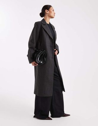 Only Cappotto lungo oversize elegante grigio scuro effetto lana