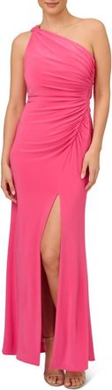 Adrianna Papell One Shoulder Ruched Evening Gown In Pink Lotus