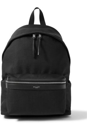 Saint Laurent City Leather-Trimmed Canvas Backpack