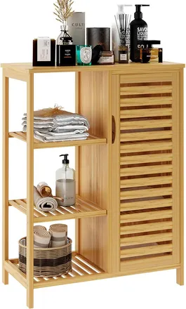 Soges Mueble De Ba&ntilde;o Con Puertas Y Estantes, Organizador De Armario De Piso, Mueble De Bamb&uacute; De 3 Niveles Para Cocina, Sal&oacute;n, Ba&ntilde;o - Soges
