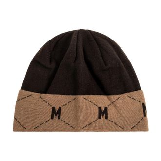 Moschino Wolmuts met Logo - Dames - Hoeden - Bruin - ONE Size - Wol - Accessoires