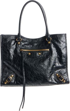 Balenciaga Small Le City Crinkled Leather Tote in 1000 Black at Nordstrom