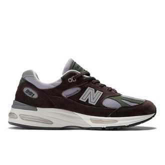 New Balance Unisex Made in UK 991V2 en Negro/Púrpura/Verde/Gris, Gamuza/Malla, Talla 38.5