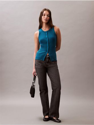 Calvin Klein Jeans Calvin Klein Womens Smooth Cotton Rib Sweater Tank - Blue - XS