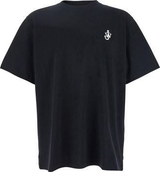 J.W.Anderson J. W. Anderson Black Crewneck T-shirt With Logo Embroidery On The Front In Cotton Man
