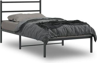 vidaXL Metal Bed Frame without Mattress with Headboard Black 107x203cm vidaXL