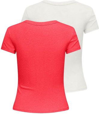 Only Kurzarmshirt ONLY ONLEASY S/S TOP CS JRS 2 PACK, Damen, Gr. XL, sun kissed coral pack:cloud dancer, Jersey, Obermaterial: 93% Baumwolle, 7% Elasthan, 