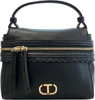 Twinset Handbags, female, Black, Size: ONE SIZE PU Leather Handbag with Top Handles and Detachable Strap