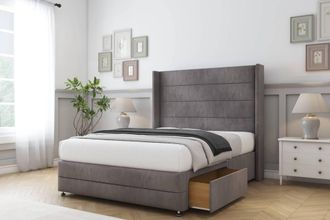 Sloomy Sterling Naples Divan Set 2 Drawers-54 Wingback-Footboard in Grey | Size: Small Double
