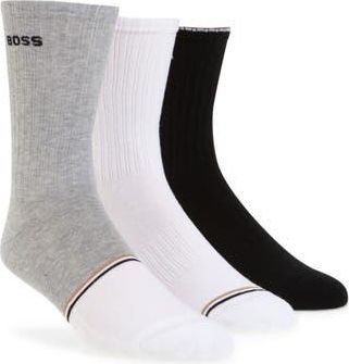 BOSS 3-Pack Ribbed Crew Socks in Black/White/Grey at Nordstrom Rack, Size 7-13