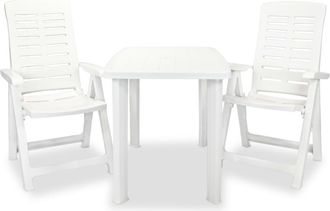 vidaXL Set De Mesa Y Sillas Bistr&oacute; De Jard&iacute;n 3 Piezas Pl&aacute;stico Blanco Vidaxl