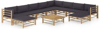 vidaXL Set De Muebles De Jard&iacute;n 11 Pzas Bamb&uacute; Con Cojines Gris Oscuro Vidaxl