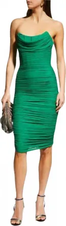 Lavish Alice Ruched Corset Mesh Dress In Green