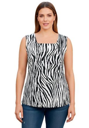 Jessica London Stretch Cotton Square Neck Tank in Black Zebra at Nordstrom, Size Medium