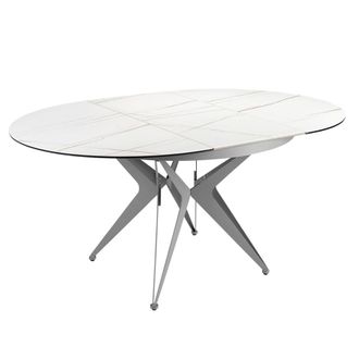 Angel Cerd&aacute; Mesa comedor extensible redonda m&aacute;rmol porcel&aacute;nico y acero gris