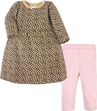 Hudson Baby Quilted Cotton Dress and Leggings in Leopard Pink at Nordstrom, Size 18-24M
