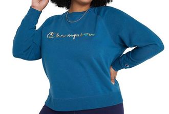 Champion Womens French Terry Hoodie In Floral Script Fresh Teal