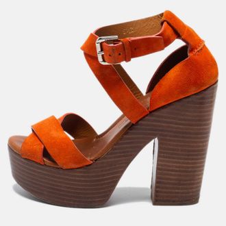 Ralph Lauren Collection Orange Suede Alannah Sandals