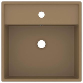 Berkfield Home Luxury Basin Overflow Square Matt Cream 41x41 cm Ceramic in Tan