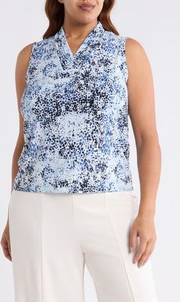 Anne Klein Triple Pleat Sleeveless Top in Crisp White Multi at Nordstrom, Size 3 X