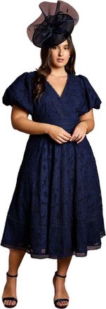 Coast Plus Lace Midi Dress with Puff Sleeve, 26, Navy