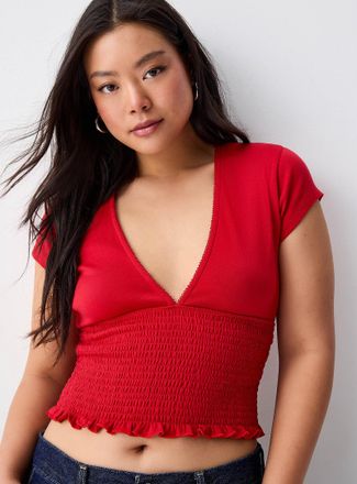 Twik Womens Smocked V-neck T-shirt In supporting of Tel-jeunes and Jack.org