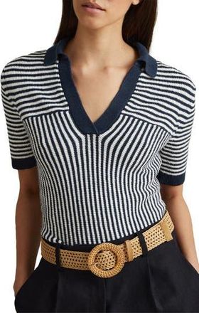 Reiss Stevie Collar Linen Blend Sweater in Navy/Ivory at Nordstrom Rack, Size Large