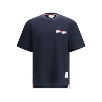 Thom Browne Honeycomb Geborduurde Pocket T-Shirt - Heren - Tops - Blauw - Maat: S Katoen