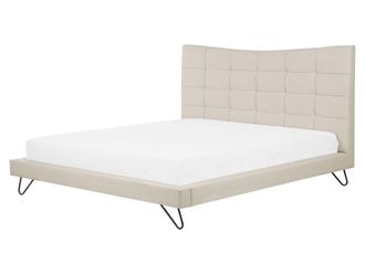 Beliani Beliani - Letto Matrimoniale Beige In Tessuto Di Poliestere A Doghe Trapuntatura A Bottoni 160 X 200 Cm Lannion