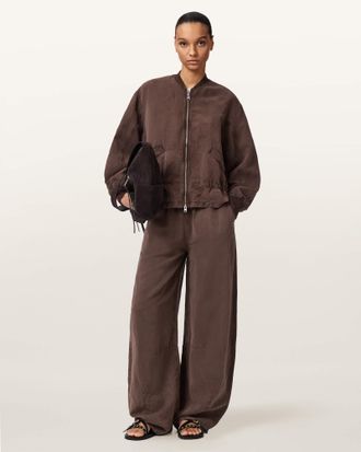 AllSaints Jett Wide Leg Linen Blend Pants