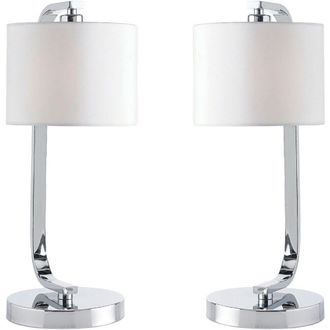 Loops 2 PACK Touch Dimmable Table Lamp Chrome & White Fabric Shade Bedside Desk Light