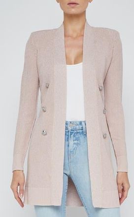 L'agence Noe Metallic Double Breasted Rib Cardigan in Petalnick at Nordstrom Rack, Size X-Small