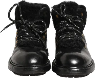 Dolce & Gabbana Mens Black Trekking Fur Lace Leather Boots Shoes Horse