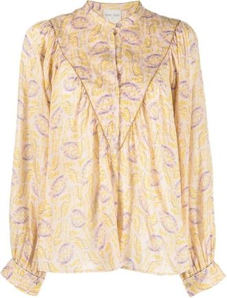 Forte_Forte Lunar Print Casual Blouse - Dames - Blouses - Geel - M - Katoen - Overhemden