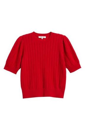 Frame Denim The Ladder Pointelle Short Sleeve Cashmere Sweater in Bright Raspberry at Nordstrom Rack, Size Large