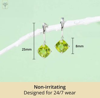 MAX + STONE 14k White or Yellow Gold 8mm Solitaire Cushion Cut Gemstone Drop Dangle Earrings