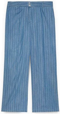 Fiorella Rubino Wijde broek met Lurex krijtstreep in Tencel - Dames - Wijde Broeken - Blauw - XL - Katoen - Broeken
