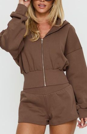 Princess Polly Daytime Blouson Crop Hoodie in Cocoa at Nordstrom, Size 10