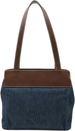 Chanel Pre-owned Shoulder Bags, female, Blue, Size: ONE SIZE Pre-owned Coco Mark Denim Leather Tote Bag