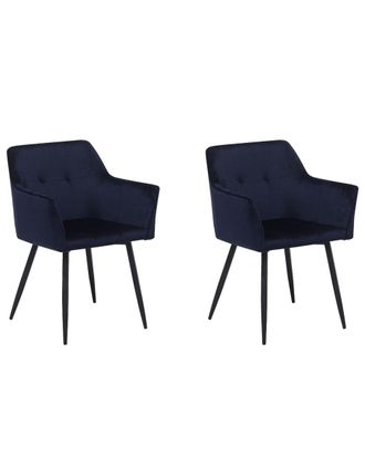 Beliani Conjunto de 2 sillas de comedor terciopelo azul oscuro