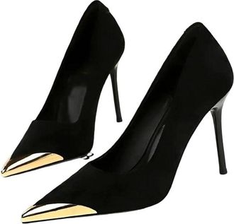 Generic Women Pointed Toe High Heel Pumps Spring Elegant Metal Detail Banquet Dress Shoes Black