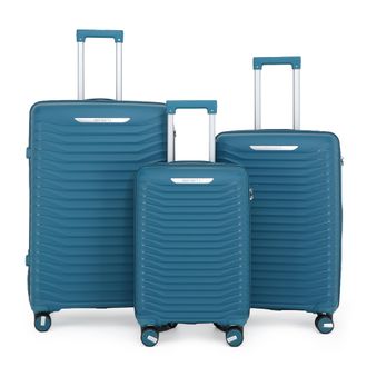 Infinity Leather Unisex Hard Shell Blue Classic Suitcase Set 8 Wheel Cabin TSA Luggage Case Holiday Travel - One Size