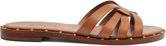 Schutz Phoenix Flat Leather Sandal In Honey Peach