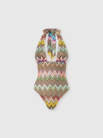 Missoni One-piece Swimsuit In Lam&eacute; Viscose With Macro Zigzag And Deep Neckline in Black & Multicoloured at Nordstrom, Size 40