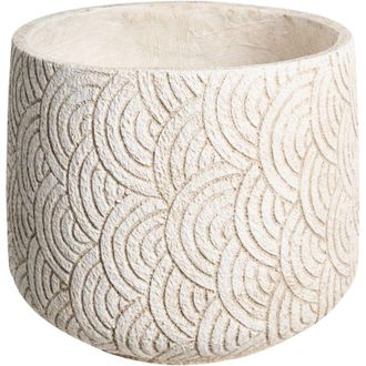 Beliani Flower Pot Light Beige Fibre Clay Painted Indoor and Outdoor Planter Round 31 x 31 x 29 cm High Modern Design Living Room Garden ERIROS