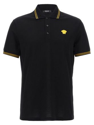 Versace Black Cotton Polo Mens Shirt