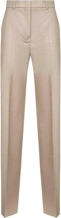 Max Mara Lambro Broeken - Dames - Straight fit broeken - Beige - 2XS - Leer - Broeken